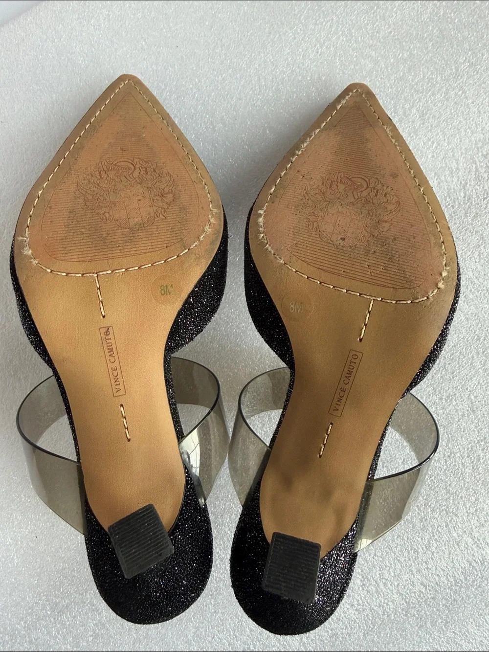 VINCE CAMUTO Kempern Black Glitter Pointed Toe Pumps Mule Heels Size 8